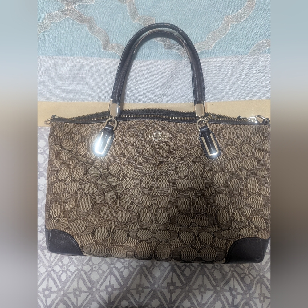 Coach Brown and Black Signature Tote